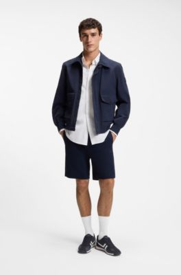 Sneakers med lav profil og detaljer i imiteret l&aelig;der, M&oslash;rkebl&aring;