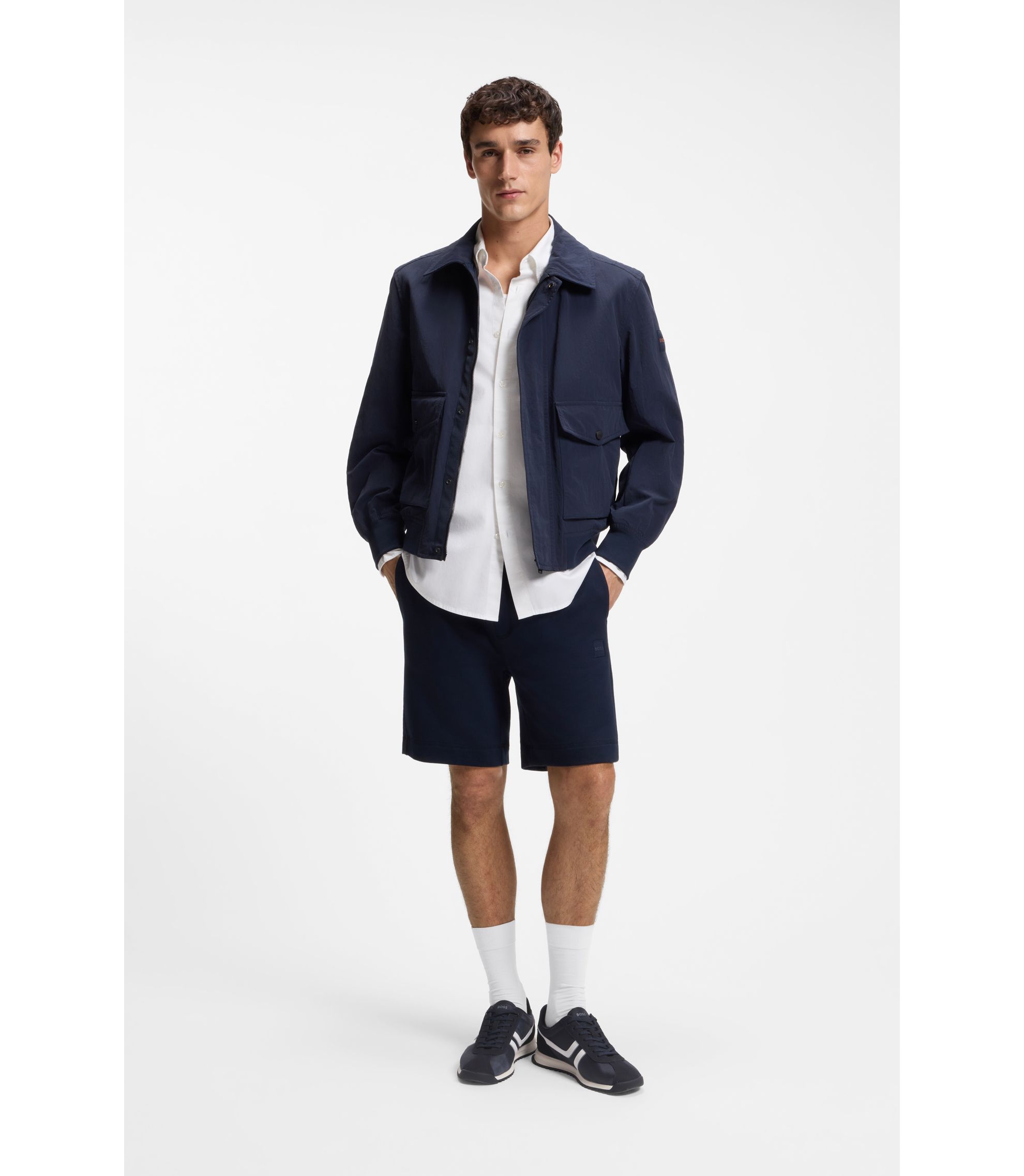 BOSS - Low-top trainers with faux-leather trims - Dark Blue