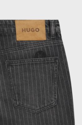 Jean Bootcut taille mi-haute en m&eacute;lange de coton &agrave; fines rayures, Noir &agrave; motif