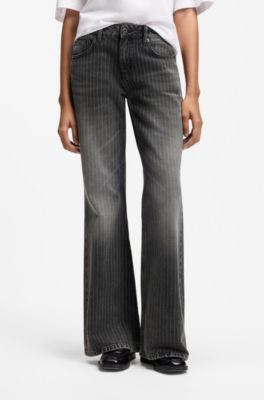 Bootcut mid-rise jeans in pinstripe cotton blend, Black Patterned