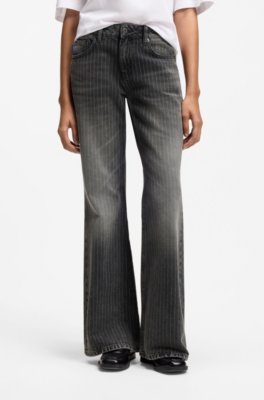 Bootcut mid-rise jeans in pinstripe cotton blend