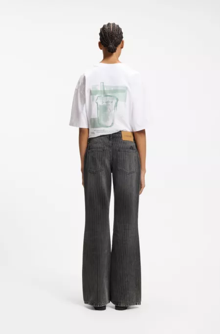 Jean Bootcut taille mi-haute en mélange de coton à fines rayures
