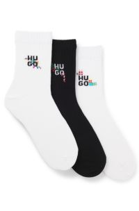 Three-pack of cotton-blend socks with check design, White / Black