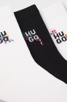 Three-pack of cotton-blend socks with check design, White / Black