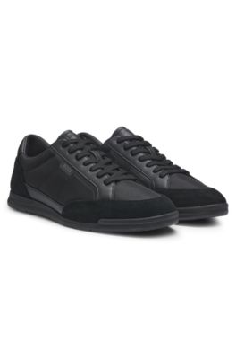 Suede-trim trainers with ribbed sole, Black