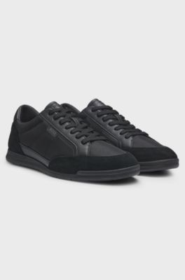 Suede-trim trainers with ribbed sole, Black