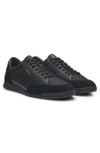 Suede-trim trainers with ribbed sole, Black