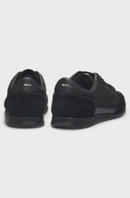 Suede-trim trainers with ribbed sole, Black