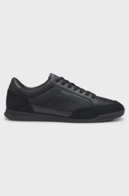 Suede-trim trainers with ribbed sole, Black