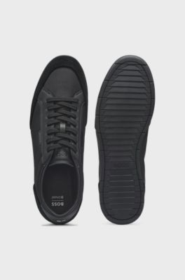 Suede-trim trainers with ribbed sole, Black
