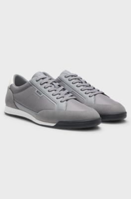 Sneakers con rifiniture in pelle scamosciata e suola a spina di pesce, Grigio