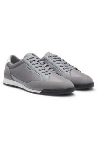 Suede-trim trainers with ribbed sole, Grey