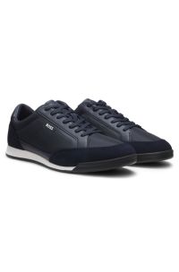 Suede-trim trainers with ribbed sole, Dark Blue