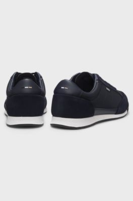 Sneakers con rifiniture in pelle scamosciata e suola a spina di pesce, Blu scuro