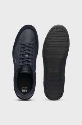 Sneakers con rifiniture in pelle scamosciata e suola a spina di pesce, Blu scuro