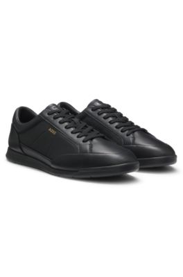 Leather trainers with foil logo, Black