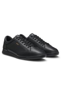 Leather trainers with foil logo, Black