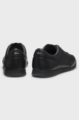 Baskets en cuir avec logo imprim&eacute; en transfert, Noir