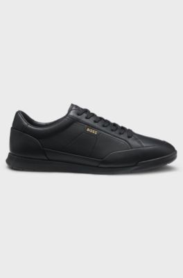 Leren sneakers met folielogo, Zwart