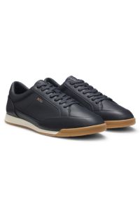 Leather trainers with foil logo, Dark Blue