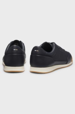 Sneakers in pelle con logo in lamina, Blu scuro