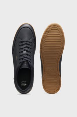 Sneakers in pelle con logo in lamina, Blu scuro