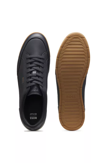 Leather trainers with foil logo