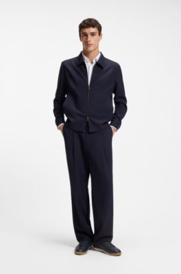 Leather trainers with foil logo, Dark Blue