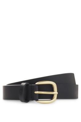 Ceinture en cuir italien avec boucle dor&eacute;e, Noir