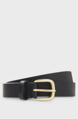 Italian-leather belt with gold-tone buckle, Black