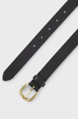 Italian-leather belt with gold-tone buckle, Black