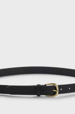 Italian-leather belt with gold-tone buckle, Black
