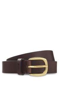 Italian-leather belt with gold-tone buckle, Dark Brown