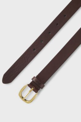 Italian-leather belt with gold-tone buckle, Dark Brown