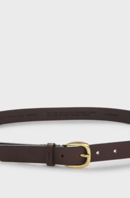 Italian-leather belt with gold-tone buckle, Dark Brown