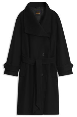 Relaxed-fit mantel met riem, Zwart