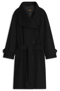 Relaxed-fit coat with belt, Black