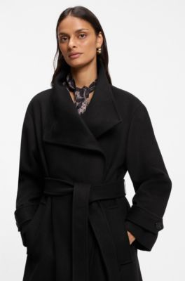 Relaxed-fit coat with belt, Black