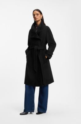 Relaxed-fit coat with belt, Black