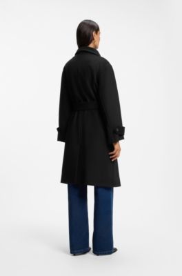 Relaxed-fit coat with belt, Black