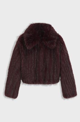 Cappotto relaxed fit in pelliccia sintetica d&rsquo;effetto, Rosso scuro