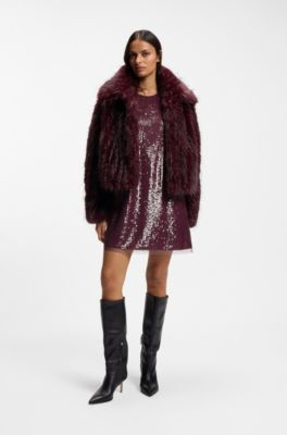 Relaxed-fit coat in eye-catching faux fur, Dark Red