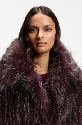 Relaxed-fit coat in eye-catching faux fur, Dark Red