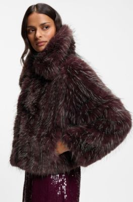 Relaxed-fit coat in eye-catching faux fur, Dark Red