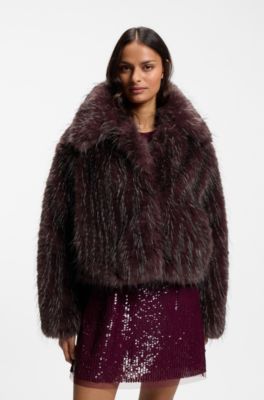 Relaxed-fit coat in eye-catching faux fur, Dark Red