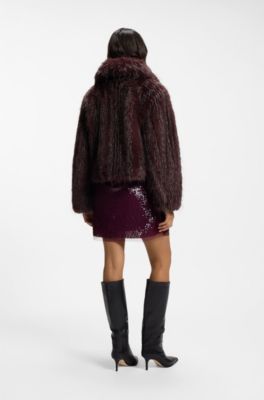 Relaxed-fit coat in eye-catching faux fur, Dark Red