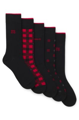 Gift-boxed five-pack of regular-length logo socks, Black / Red