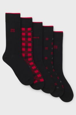 Gift-boxed five-pack of regular-length logo socks, Black / Red