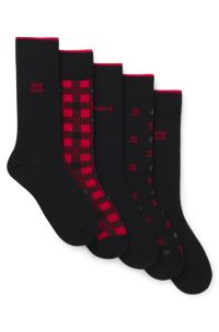 Gift-boxed five-pack of regular-length logo socks, Black / Red