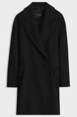 Double-breasted coat in soft twill, Black